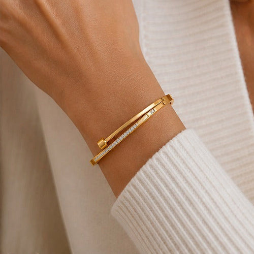 Armreif Edelstahl 18K vergoldet gewölbt „Golden Path"