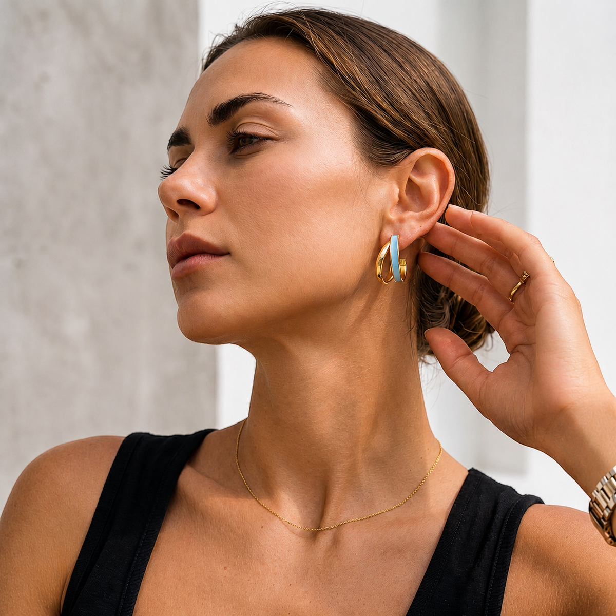 Creolen Edelstahl 18K vergoldet doppelt „Twin Loop"