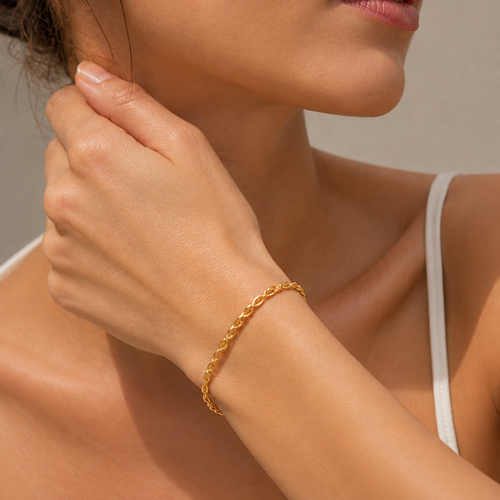 Armband Edelstahl 18K vergoldet Perlen „Woven Grace"