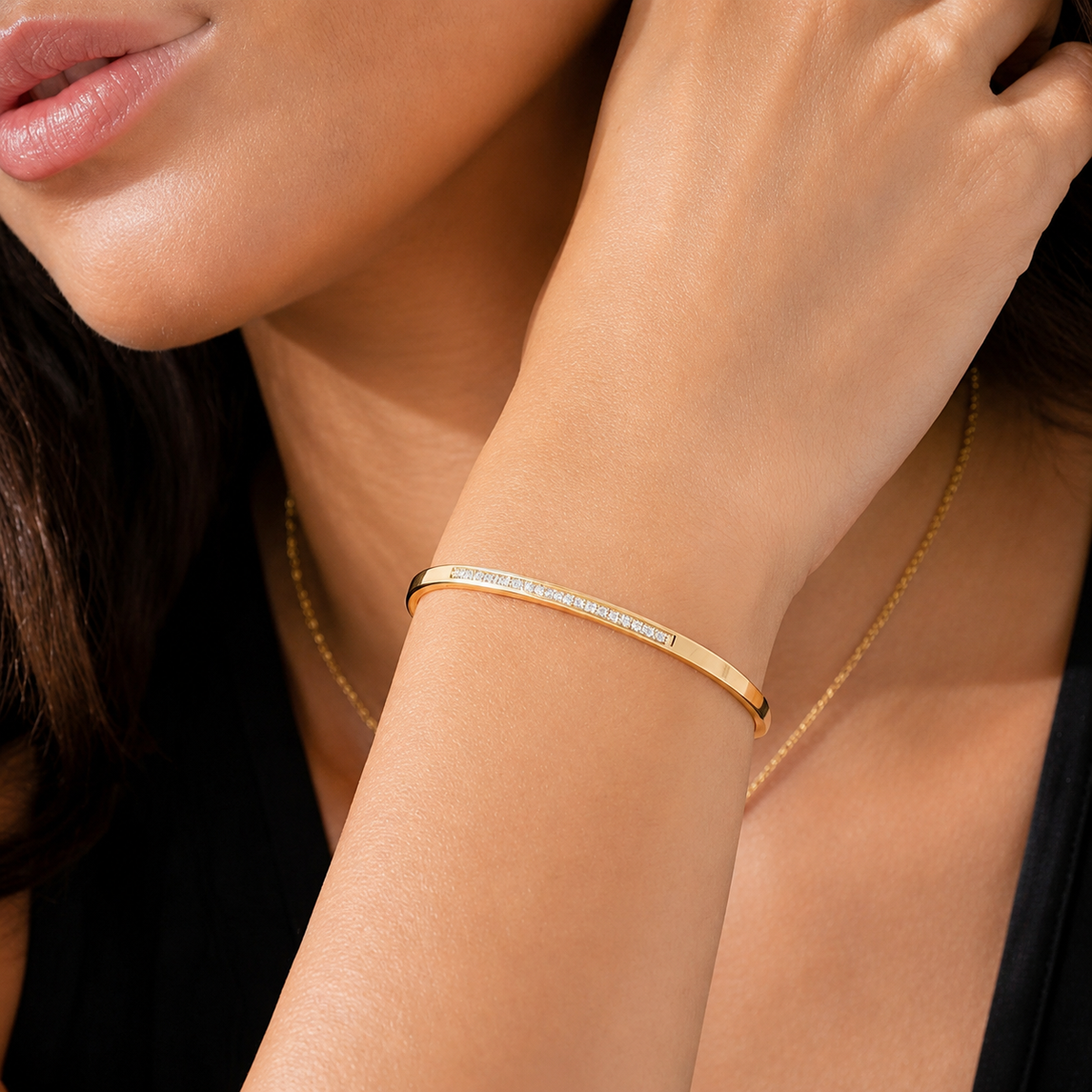 Armreif Edelstahl 18K vergoldet schmal „Sleek Shine"