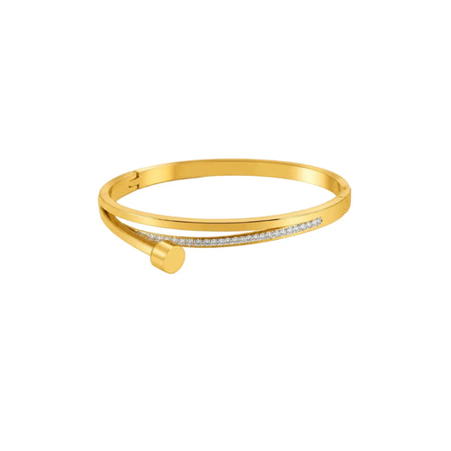 Mein Shop gold bangle bracelet with brilliant-cut stones, stainless steel, 18K PVD-plated, waterproof, 6mm wide