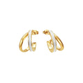 Mein Shop gold hoop earrings with white enamel inlay, double band design.